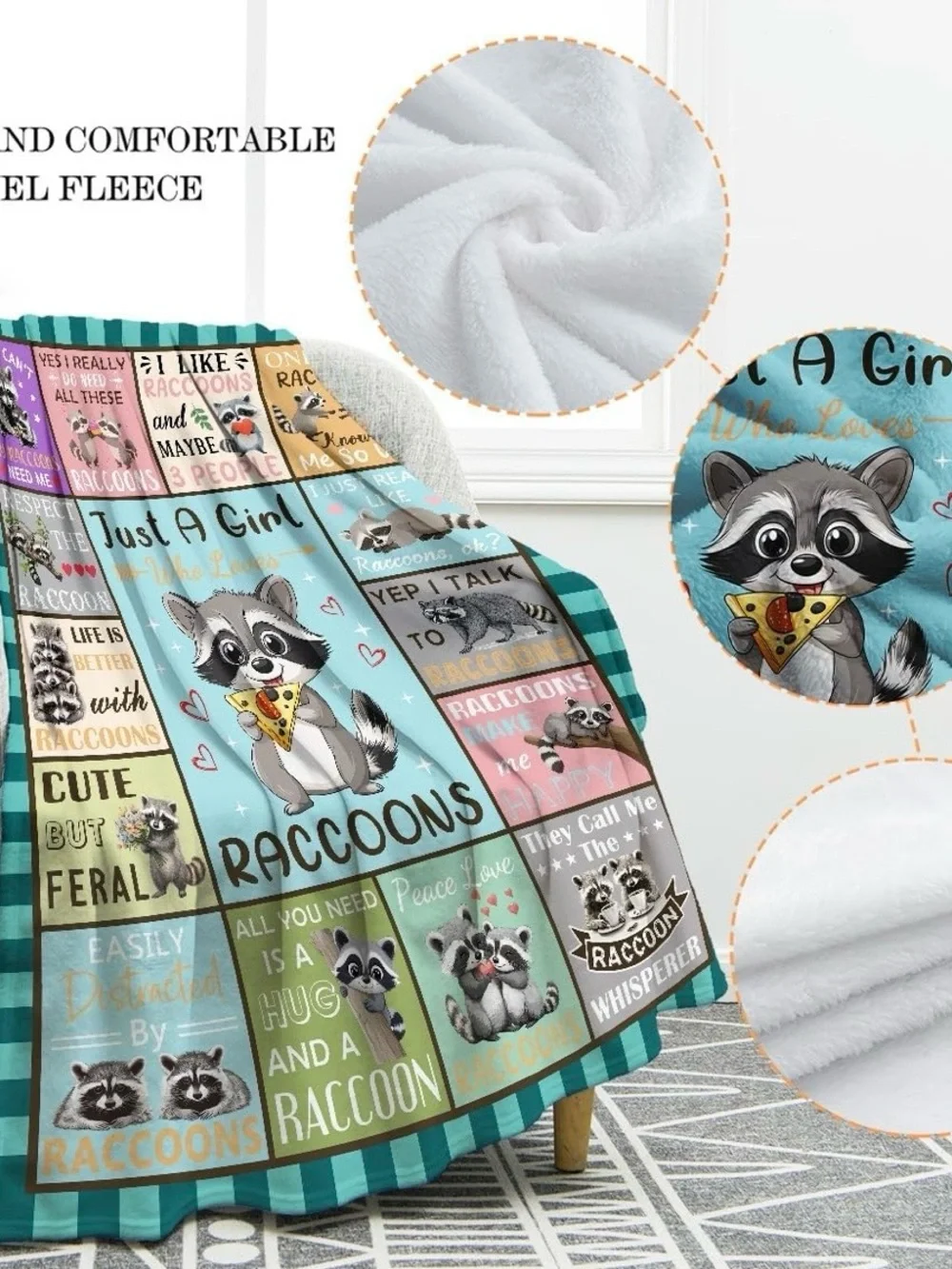 Just A Girl Who Loves Raccoons Throw Blanket - Blue & Multi